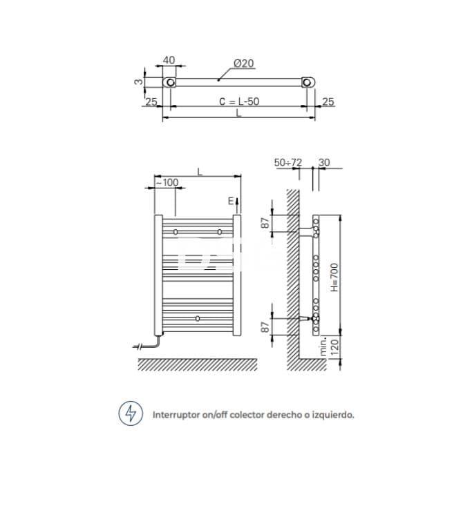 RADIADOR ELECTRICO ZETA DRY CROMO 700X500 - Imagen 2